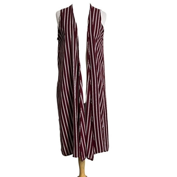 LuLaRoe Jackets & Blazers - LuLaRoe Joy Burgundy Striped Long Sleeveless Vest Women’s Size M